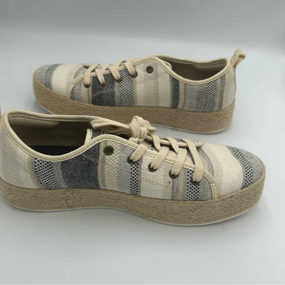 Bobs Skechers Women’s Sesame Espadrille Sneakers Shoes Size 9 Woven Striped Jute